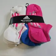 NEW Adidas Youth Kids-Girl's Climalite No Show Socks 6-Pack Multi Size L 3Y-9