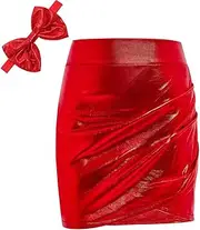 [ZYBOUTIC] Girls Metallic Skirts Sparkle Shiny Toddler Baby Mini Ruched Skirts PU Faux Leather Short Skirt with Cute Headbands