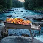 Black Steel BBQ Grill Foldable Portable Stainless Steel Mesh Outdoor Camping