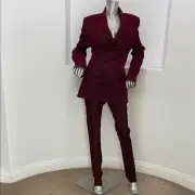 ANN DEMEULEMEESTER Red Burgundy Women's Tailored Suit Blazer Pants Size M
