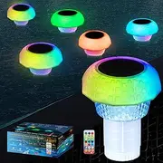 Fenxyo Solar Chlorine Floater Dispenser Fits 1 and 3 Inch Tablets, Adjustable Release Chlorinator, Hot Tub Pool Floating Chlorine Dispenser Holder for Pool Spa, Colorful Lights & Large