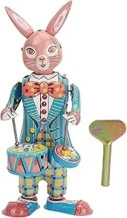Rabbit Clockwork Toy Retro Metal Swinging Drumming Rabbit Wind Up Collection Decoration Tinplate