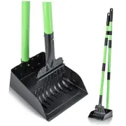 Pooper Scooper, Dog Pooper Scooper Long Handle Stainless Metal Tray and Rake