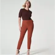Spanx On The Go Ankle Slim Straight Trousers Pants L Bronze Glow Brown New
