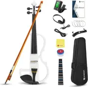 Electric Violin 4/4 Full Size Silent Violin Set for Beginner Adults Teens Solid