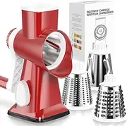 Rotary Cheese Grater, Cheese Shredder, Multifunction 5 in 1 Kitchen Manual Speed Round Mandolin Food Slicer Vegetable Chopper, Potato Slicer, Grinder for Nut, Carrot, Radish, Cucumber (red)