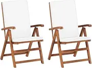 Reclining Garden Chairs with Cushions 2 pcs Solid Teak Wood Cream,Outdoor Chairs 21.82KG-48983