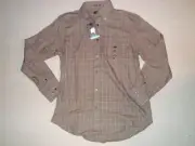 New Mens Van Heusen Shirt Plaid Brown Small 14 14.5
