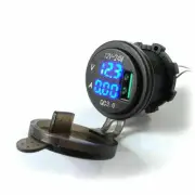 LED ATV Motorcycle USB Fast Charger Amp Volt Meter 12/24V For Car Truck Boat C