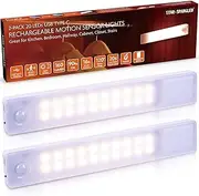 STAR-SPANGLED Rechargeable Motion Sensor Lights Indoor, Cordless USB Stick on Magnetic LED Light Battery Operated for Cabinet, Counter, Stairs, Closet, Kitchen, Hallway (20cm, Warm White, 2 Pack)