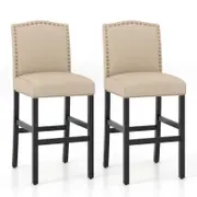 Costway Set of 2 Wooden Bar Stool High Dining Chair Beige