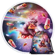 Cool Funny Outer Space Taco Burrito Pizza Cat Round Beach Towel