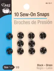 Dritz 80-10-1 Black Sew-On Snaps-Size 1/0 10/Pkg