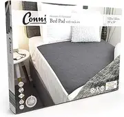 Conni Reusable Bed Pad with Tuck-ins, Absorbent, Waterproof and Washable Protector Pad for Incontinence, Bed Wetting and Perspiration, Charcoal, 100 x 100 cm