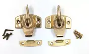 NOS! Set of 2 Vintage Bright Brass Plated Steel Cam Action Window Sash Locks