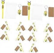 SHOWERORO 12 Sets Little Bee Neutral Pen Mini Keychain Shower Favors Honey Party Favors Tiny Craft Bees Bee Pens Mini Bee Key Chain Notebook Keychain Bee Keychain Bee Zinc Alloy