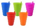 SET OF 5 Plastic Sip-A-Tumbler with Built-In straw, 22 Oz / 650 mL BPA FREE CUPS