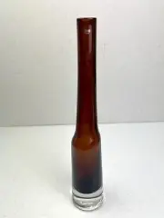 Crate & Barrel Java Vase 12" Krosno Poland Amber & Clear Column Art Glass - NEW