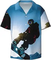 [YANYU] Snowboarding Picture Print Hawaiian Shirts Men Short Sleeve Button Down Cuban Collar Shirt Summer Beach Days