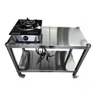 Gas Stove Wok Burner Portable High Stand Wheels Bench Table Outdoor