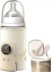 Fast Heating Portable Bottle Warmer, 6 Temp Milk Warmer with Smart Temperature Control & Night Light, LCD Display, Locked in Nutrition, for Breast Milk, for Travel (Creamy White