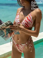 Friends Like These Red/Cream Tie Side Bikini Set With Shell Trim (AT0962) | $65
