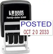 Cosco 2000 Plus Self-Inking Rubber Date Office Stamp with Posted Phrase Blue Ink & Date RED Ink (Micro-Dater 160), 12-Year Band