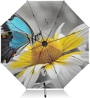 [PDZRMY] Butterfly Daisy UV Protection Travel Umbrella Compact for Rain and Sun - Auto Open and Close UPF 50+ Windproof Portable 46” Sun Umbrella for Women and Men
