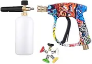 Graffiti High Pressure Washer Gun, High Pressure Washer Gun with 5PCS Nozzles, Adjustable Spray Patterns for Car Washing, Patio, Deck, Siding, and Outdoor Cleaning (Colorful-1set+Foam Pot)