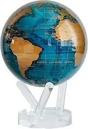 MOVA Globe Blue and Gold 4.5" with Base, Solar Powered Rotating Globe No Need of Battery or Chord, Unique Gift and Decoration