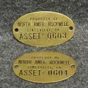2 N American Rockwell Linesville PA Property Asset Tag # 0603 0604 2" Brass Oval