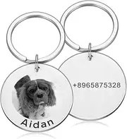 Custom Engraved Pet Photo Tags Nameplates Dog Name Photo Tags Personalized Stainless Steel Pet ID Tags Cat Dog Collar Accessories,Silver,30x30mm