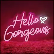 Hanging Art Neon Signs Hello Gorgeous LED Neon Sign Acrylic Letters Light USB Dimmer Switch for Home Wedding Beauty Shop Wall Decor 26cmx40cm
