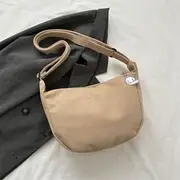 Set: Plain Corduroy Cross Light Tote Bag + Bag Charm With Charm - Khaki - One Size