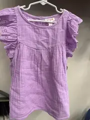 New Cat & Jack Girls Flutter Sleeve Purple Shirt Sz Medium 8