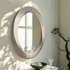 Antique Streamlined Oval Hanging Wall Mirror Shield Beveled Edge Accent Mirrors