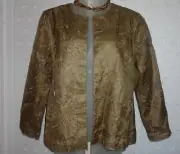 CHICO'S Golden Fleur Silk LIZ Blazer Jacket Size 3 16 / 18 XL Gold Open Front *