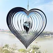 Wind Chimes 3D Heart Stainless Steel Mirror Wind Rotating Wind Chimes Hanging Decorations Keep Birds Away Garden Decoration for Yard Porch Wind Chimes Outdoor (Size : Silver)