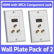 2 Pack HDMI Wall Plate with RGB RCA Component Video Audio Faceplate Jack - White