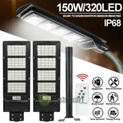 2Pack 99000000LM Outdoor Solar Street Light IP68 Montion Sensor Lamp+Remote&Pole