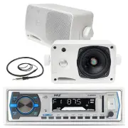 Pyle Marine 3.5" Box 200W Speakers, Antenna, Pyle Marine White AM FM USB Radio