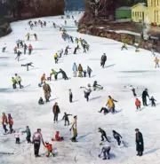 Collectable Saturday Evening Post Fridge Magnet 2.5" x 3.5" Ice Skating Rink