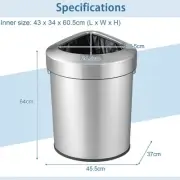 60L Stainless Steel Corner Trash Bin with Non-Slip Base for Space Efficiency