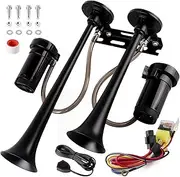 Air Horn for truck horn kit, ultra loud dB. The Air horn with two 120 PSI Air compressor is suitable for pickup/motorhome/SUV/truck/train 12V 150db and other vehicles (2 speakers with button)