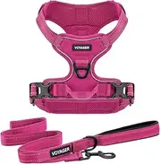 Voyager Dog Harness Dual Leash Attachment No-Pull Control Adjustable Soft but Strong Pet Harness for Medium and Large Dogs with 3M Reflective Technology - Harness Leash Set (Fuchsia), XL