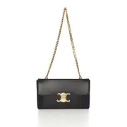 CELINE 3400$ Box Triomphe Bag - Black Shiny Calfskin Leather, Chain Strap