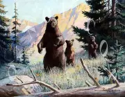 ANTIQUE REPRO PHILIP GOODWIN 8X10 PHOTO PRINT SOW BEAR WITH CUBS ENCOUNTER
