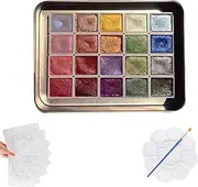 Shifting Watercolor Painting Set,Small Travel Watercolour Solid Paint Box Vibrant Colors Metallic Shades Pearlescent Portable Colourful Painting for Artists, Amateur Hobbyists and Painting Lovers(B,2.