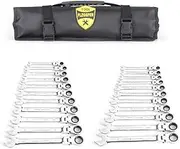 22-Piece Flex-Head Ratcheting Wrench Set，Metric & SAE Chrome Vanadium Steel Hand Combination Wrench Spanner with Portable Carrying Bag (Flex Head Ratchet Wrench)