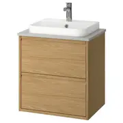ÄNGSJÖN / BACKSJÖN wash-stnd w drawers/wash-basin/tap, oak effect/grey stone effect, 62x49x71 cm